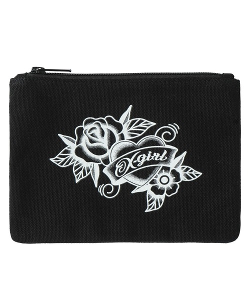 X-girl（エックスガール）の「TATOO CANVAS POUCH（ポーチ・レディース・オフホワイト/ブラック・ONE SIZE）」の2枚目の写真