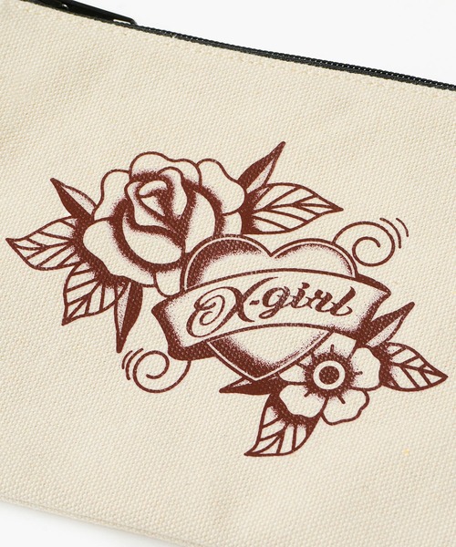 X-girl（エックスガール）の「TATOO CANVAS POUCH（ポーチ・レディース・オフホワイト/ブラック・ONE SIZE）」の5枚目の写真