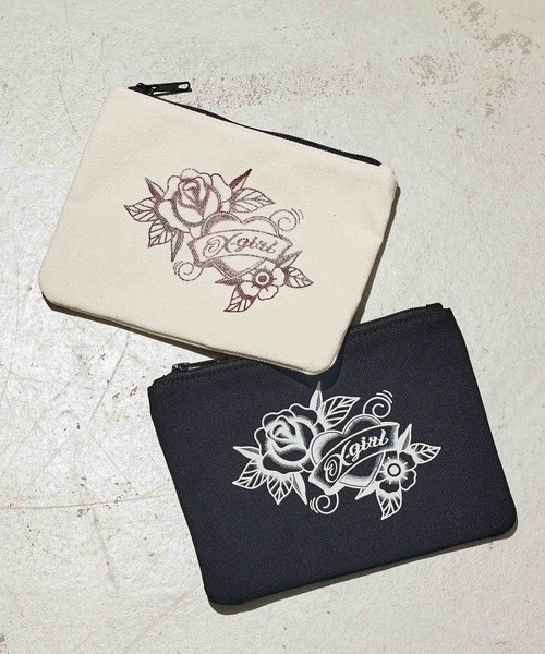 X-girl（エックスガール）の「TATOO CANVAS POUCH（ポーチ・レディース・オフホワイト/ブラック・ONE SIZE）」の7枚目の写真