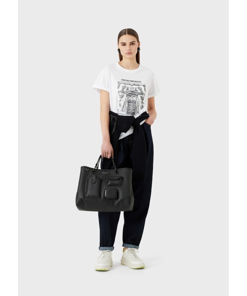 EMPORIO ARMANI（エンポリオアルマーニ）の「【エンポリオ アルマーニ】オーバーサイズTシャツ オーガニックジャージー via Borgonuovoプリントパッチ（Tシャツ/カットソー・レディース・ホワイト系その他・X-SMALL/MEDIUM/SMALL）」の4枚目の写真
