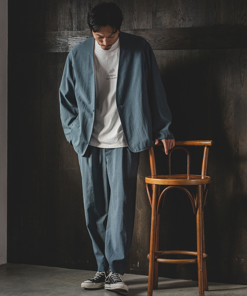 JOURNAL STANDARD（ジャーナルスタンダード）の「【EVALET / エバレット】ストレッチノーカラージャケット（ノーカラージャケット・メンズ・ダークブルー/グレー/ベージュ・MEDIUM/LARGE/SMALL）」の9枚目の写真