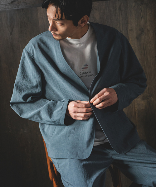 JOURNAL STANDARD（ジャーナルスタンダード）の「【EVALET / エバレット】ストレッチノーカラージャケット（ノーカラージャケット・メンズ・ダークブルー/グレー/ベージュ・MEDIUM/LARGE/SMALL）」の14枚目の写真