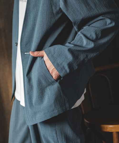 JOURNAL STANDARD（ジャーナルスタンダード）の「【EVALET / エバレット】ストレッチノーカラージャケット（ノーカラージャケット・メンズ・ダークブルー/グレー/ベージュ・MEDIUM/LARGE/SMALL）」の15枚目の写真