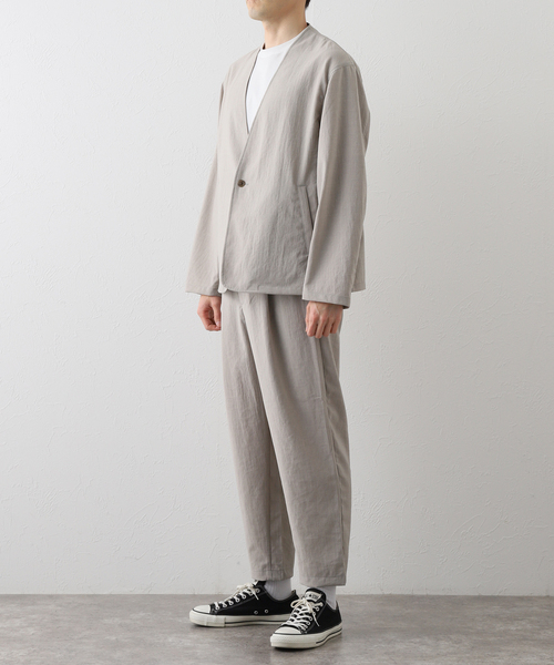 JOURNAL STANDARD（ジャーナルスタンダード）の「【EVALET / エバレット】ストレッチノーカラージャケット（ノーカラージャケット・メンズ・ダークブルー/グレー/ベージュ・MEDIUM/LARGE/SMALL）」の7枚目の写真