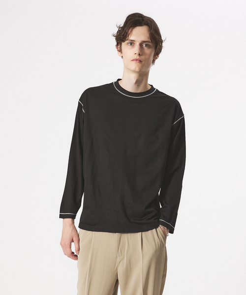 AH ABAHOUSE(エーエイチアバハウス)の「【AH ABAHOUSE】ステッチワーク 長袖Tシャツ / ロンT(Tシャツ/カットソー・メンズ・ブラック/ホワイト/グリーン/グレイッシュブルー・46/48)」の3枚目の写真