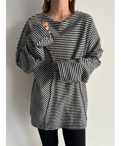 owndaily（オンデイリー）の「コットンオーバーサイズボーダーロングTシャツ（Tシャツ/カットソー・レディース・イエロー/ブラック・FREE）」の15枚目の写真