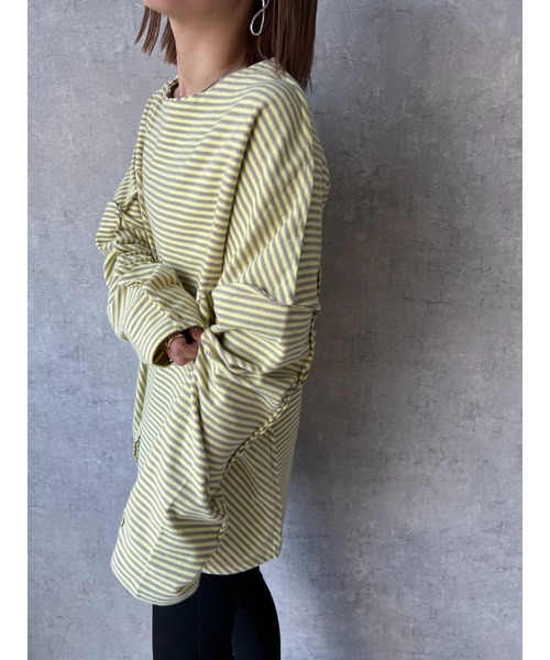owndaily（オンデイリー）の「コットンオーバーサイズボーダーロングTシャツ（Tシャツ/カットソー・レディース・イエロー/ブラック・FREE）」の12枚目の写真