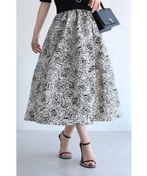 cawaii（カワイイ）の「線画の花咲くふくれ織りミディアムスカート（スカート）」