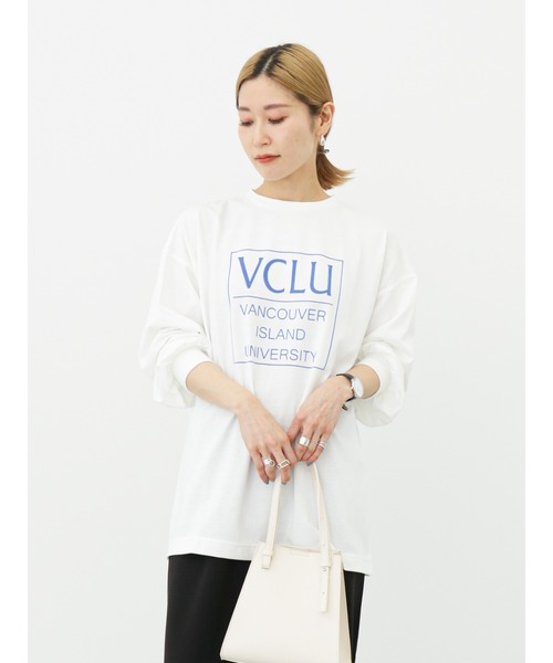 Samansa Mos2 blue（サマンサモスモスブルー）の「フロッキーロゴロンT（Tシャツ/カットソー・レディース・オフホワイト/クリーム/ラベンダー・ﾌﾘ-）」の2枚目の写真