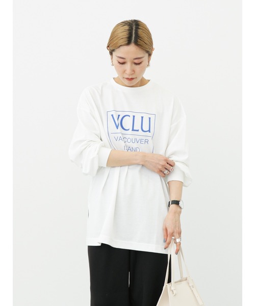 Samansa Mos2 blue（サマンサモスモスブルー）の「フロッキーロゴロンT（Tシャツ/カットソー・レディース・オフホワイト/クリーム/ラベンダー・ﾌﾘ-）」の5枚目の写真