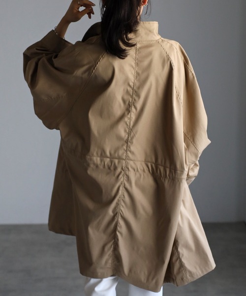 r.（アールドット）の「シャークスキン ミディ丈ミリタリーコート（ミリタリージャケット・レディース・ネイビー/ベージュ/カーキ/ブラック/オフホワイト・FREE）」の18枚目の写真