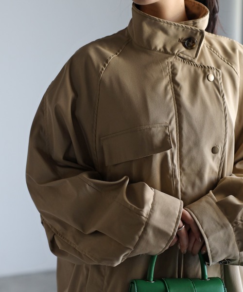 r.（アールドット）の「シャークスキン ミディ丈ミリタリーコート（ミリタリージャケット・レディース・ネイビー/ベージュ/カーキ/ブラック/オフホワイト・FREE）」の19枚目の写真