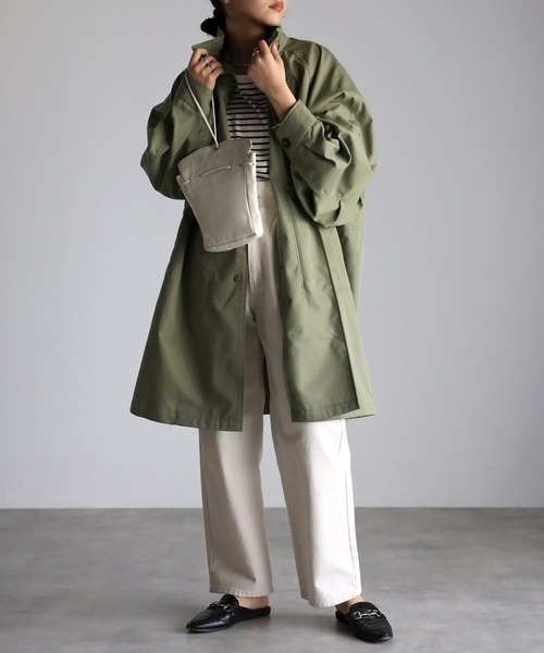 r.（アールドット）の「シャークスキン ミディ丈ミリタリーコート