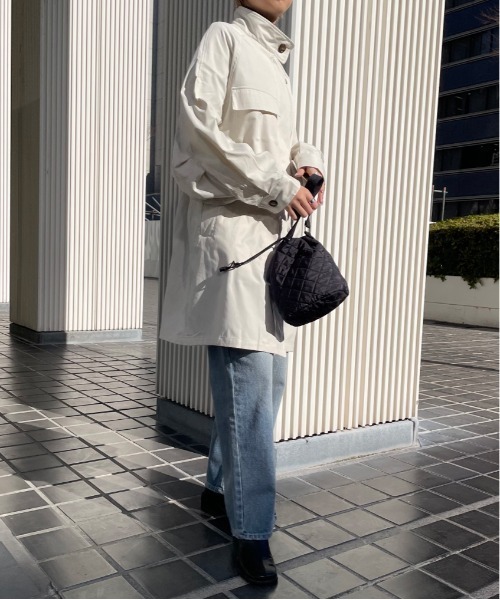 r.（アールドット）の「シャークスキン ミディ丈ミリタリーコート（ミリタリージャケット・レディース・ネイビー/ベージュ/カーキ/ブラック/オフホワイト・FREE）」の14枚目の写真