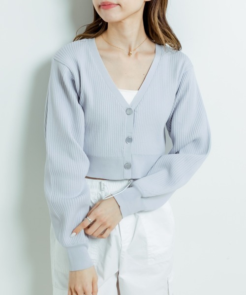 OLIVE des OLIVE（オリーブデオリーブ）の「ショート丈Vネックカーディガン（カーディガン/ボレロ・レディース・ブラック/オフホワイト/サックスブルー/イエロー・FREE）」の3枚目の写真