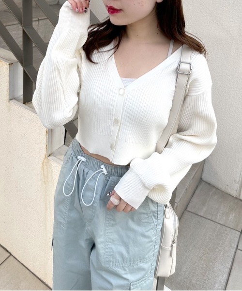 OLIVE des OLIVE（オリーブデオリーブ）の「ショート丈Vネックカーディガン（カーディガン/ボレロ・レディース・ブラック/オフホワイト/サックスブルー/イエロー・FREE）」の8枚目の写真