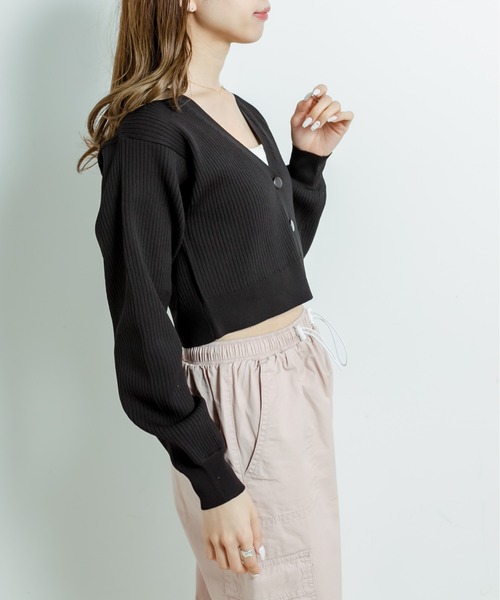 OLIVE des OLIVE（オリーブデオリーブ）の「ショート丈Vネックカーディガン（カーディガン/ボレロ・レディース・ブラック/オフホワイト/サックスブルー/イエロー・FREE）」の18枚目の写真