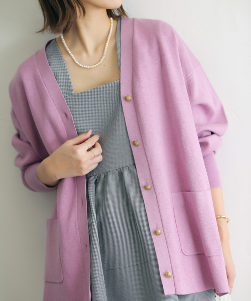 La TOTALITE（ラトータリテ）の「ミラノリブVネックカーディガン（カーディガン/ボレロ・レディース・グレー/ネイビー/ピンク/ベージュ・FREE）」の4枚目の写真