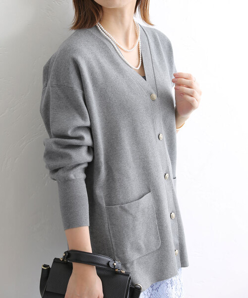 La TOTALITE（ラトータリテ）の「ミラノリブVネックカーディガン（カーディガン/ボレロ・レディース・グレー/ネイビー/ピンク/ベージュ・FREE）」の8枚目の写真