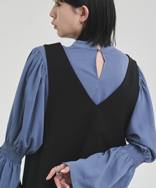 Aunt Marie's（アントマリーズ）の「深Vネックミニジャンスカ（ジャンパースカート・レディース・ブラック/アイボリー・FREE）」の7枚目の写真