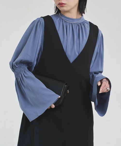 Aunt Marie's（アントマリーズ）の「深Vネックミニジャンスカ（ジャンパースカート・レディース・ブラック/アイボリー・FREE）」の6枚目の写真