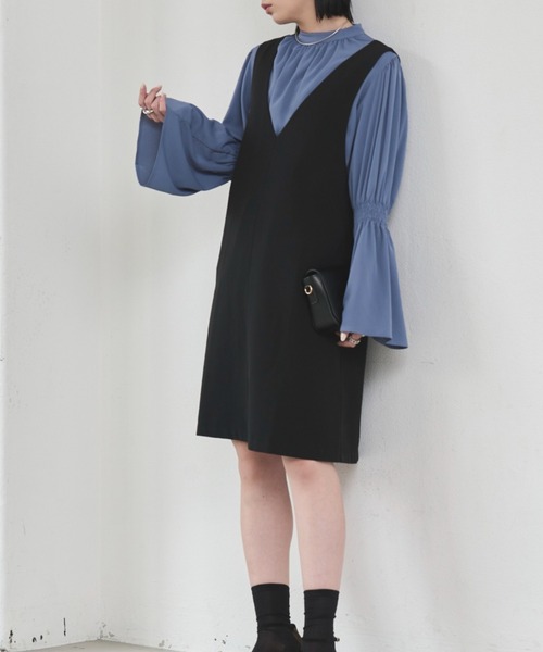 Aunt Marie's（アントマリーズ）の「深Vネックミニジャンスカ（ジャンパースカート・レディース・ブラック/アイボリー・FREE）」の8枚目の写真