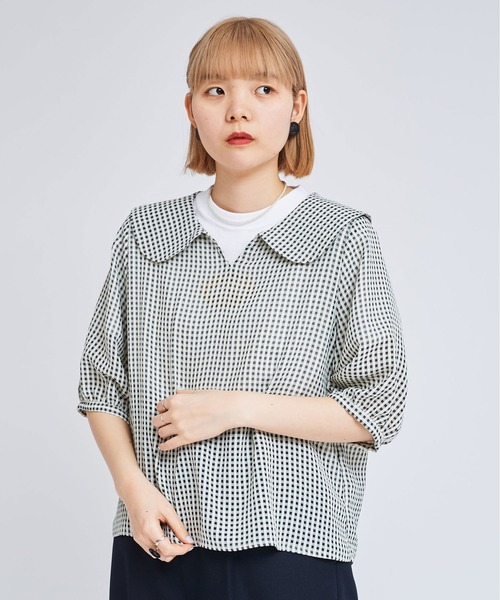 ブラウス シャツ SATIN SOCCER ギンガム ブラウス レディース I am I in fact（アイアムアイインファクト）の「SATIN