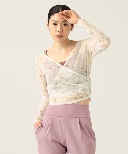 Chacott（チャコット）の「アネモネプリントシアーカシュクール（Tシャツ/カットソー・レディース・ホワイト/グレー・M）」の3枚目の写真