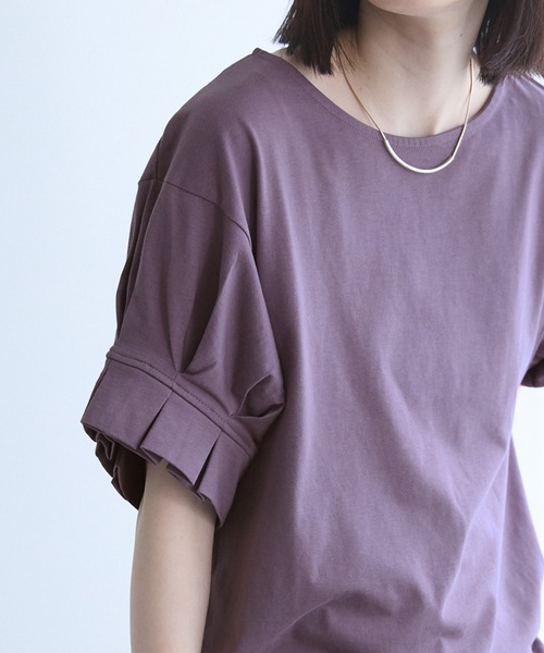 Chaco closet(チャコ クローゼット)の「フレンチタックスリーブTシャツ(Tシャツ/カットソー・レディース・グレイッシュベージュ/ブラック/オフホワイト/イエロー/パープル/グリーン・FREE)」の5枚目の写真