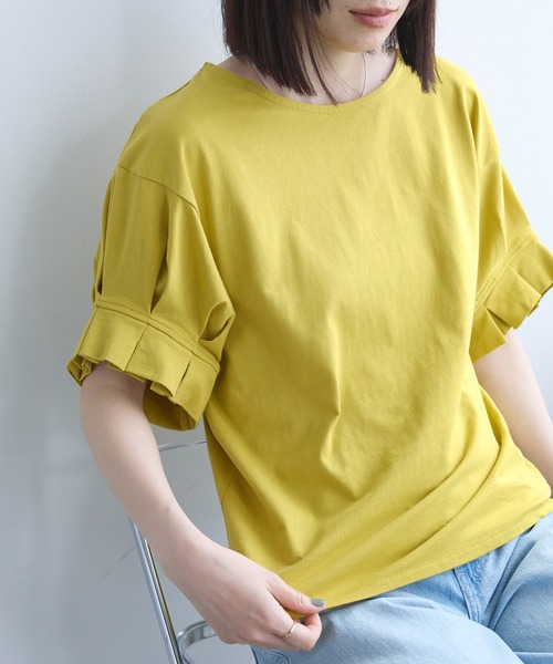 Chaco closet(チャコ クローゼット)の「フレンチタックスリーブTシャツ(Tシャツ/カットソー・レディース・グレイッシュベージュ/ブラック/オフホワイト/イエロー/パープル/グリーン・FREE)」の6枚目の写真