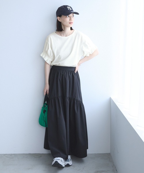 Chaco closet(チャコ クローゼット)の「フレンチタックスリーブTシャツ(Tシャツ/カットソー・レディース・グレイッシュベージュ/ブラック/オフホワイト/イエロー/パープル/グリーン・FREE)」の13枚目の写真