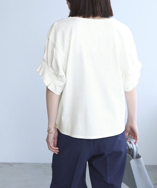 Chaco closet(チャコ クローゼット)の「フレンチタックスリーブTシャツ(Tシャツ/カットソー・レディース・グレイッシュベージュ/ブラック/オフホワイト/イエロー/パープル/グリーン・FREE)」の16枚目の写真
