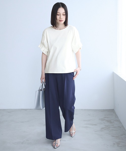Chaco closet(チャコ クローゼット)の「フレンチタックスリーブTシャツ(Tシャツ/カットソー・レディース・グレイッシュベージュ/ブラック/オフホワイト/イエロー/パープル/グリーン・FREE)」の17枚目の写真