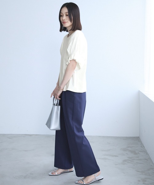 Chaco closet(チャコ クローゼット)の「フレンチタックスリーブTシャツ(Tシャツ/カットソー・レディース・グレイッシュベージュ/ブラック/オフホワイト/イエロー/パープル/グリーン・FREE)」の18枚目の写真