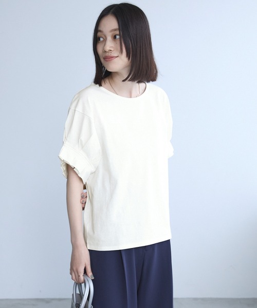 Chaco closet(チャコ クローゼット)の「フレンチタックスリーブTシャツ(Tシャツ/カットソー・レディース・グレイッシュベージュ/ブラック/オフホワイト/イエロー/パープル/グリーン・FREE)」の15枚目の写真