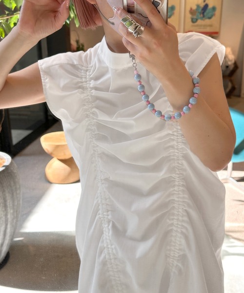 Alley by w closet（アリーバイダブルクローゼット）の「【Alley】ドロストノースリーブミニワンピース（ワンピース・レディース・オフホワイト/ブルー・FREE）」の3枚目の写真