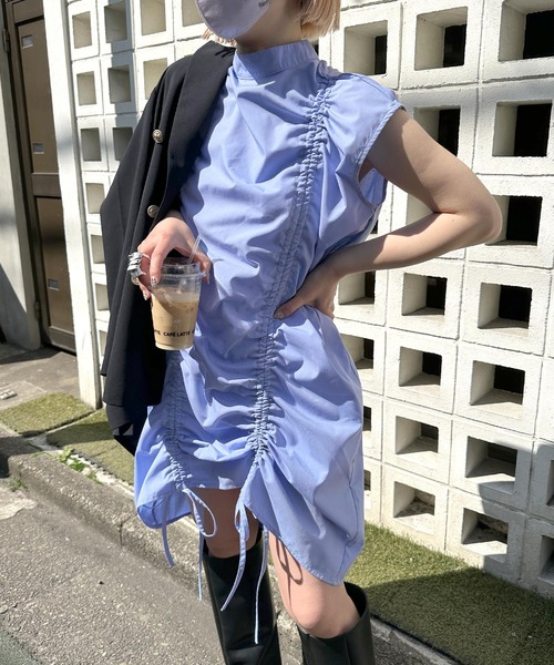 Alley by w closet（アリーバイダブルクローゼット）の「【Alley】ドロストノースリーブミニワンピース（ワンピース・レディース・オフホワイト/ブルー・FREE）」の12枚目の写真