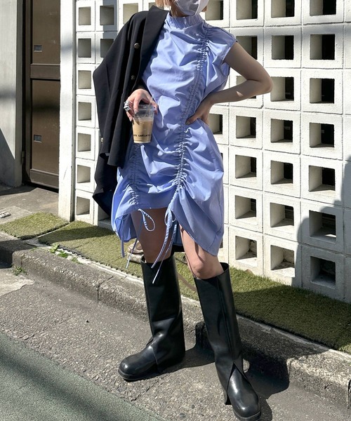 Alley by w closet（アリーバイダブルクローゼット）の「【Alley】ドロストノースリーブミニワンピース（ワンピース・レディース・オフホワイト/ブルー・FREE）」の19枚目の写真