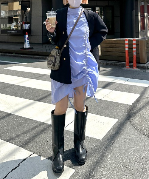 Alley by w closet（アリーバイダブルクローゼット）の「【Alley】ドロストノースリーブミニワンピース（ワンピース・レディース・オフホワイト/ブルー・FREE）」の4枚目の写真