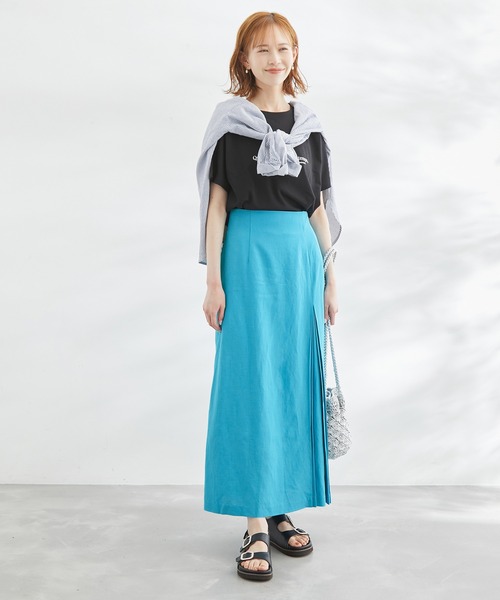 ROPE' PICNIC(ロペピクニック)の「麻混アシンメトリータックカラースカート(スカート・レディース・サックスブルー/ブラック/ターコイズブルー/オレンジ/ブラック系その他・38/36)」の15枚目の写真