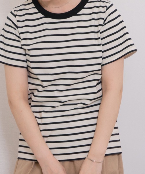 POU DOU DOU(プードゥドゥ)の「クラシックパターンTee(Tシャツ/カットソー・レディース・オフホワイト/ブラック/スミクロ・3)」の5枚目の写真