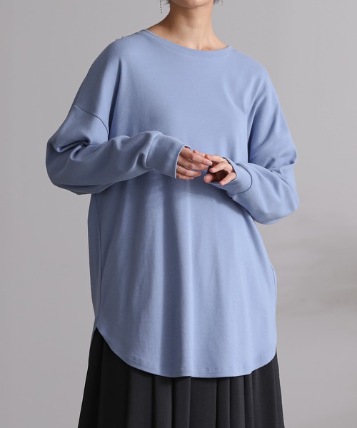 for/c(フォーシー)の「USAコットンラウンドヘムロンT【サスティナブル】(Tシャツ/カットソー・レディース・ブラック/ベージュ/ブルー/サックスブルー/ネイビー/グレー/ホワイト/ラベンダー/ピンク/アイボリー・LL/M/L)」の8枚目の写真