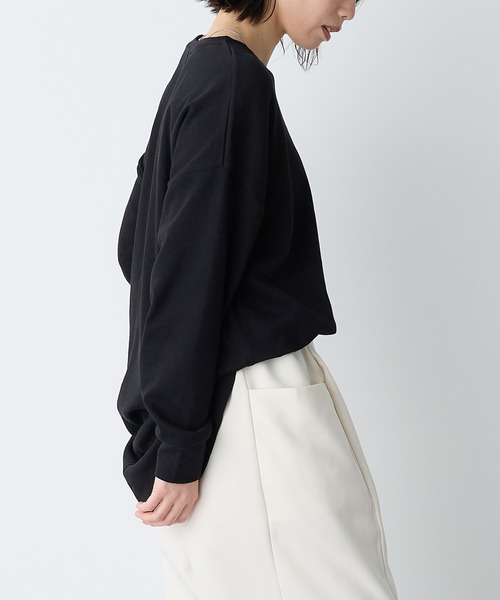 for/c(フォーシー)の「USAコットンラウンドヘムロンT【サスティナブル】(Tシャツ/カットソー・レディース・ブラック/ベージュ/ブルー/サックスブルー/ネイビー/グレー/ホワイト/ラベンダー/ピンク/アイボリー・LL/M/L)」の12枚目の写真