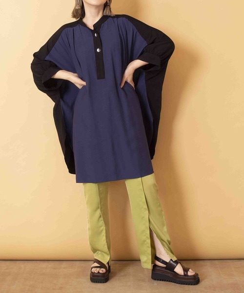 OSMOSIS（オズモーシス）の「ヘンリーネックビッグロングブラウス（シャツ/ブラウス・レディース・ブルー系その他/ホワイト系その他・ONE SIZE）」の10枚目の写真