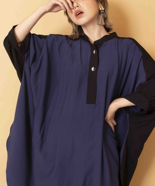 OSMOSIS（オズモーシス）の「ヘンリーネックビッグロングブラウス（シャツ/ブラウス・レディース・ブルー系その他/ホワイト系その他・ONE SIZE）」の13枚目の写真