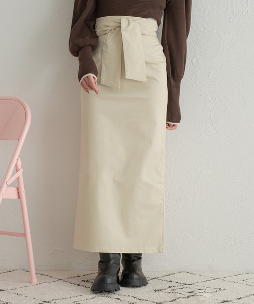 Ambre Neige（アンブルネージュ）の「2WAYリボンナロースカート／【WEB/EC限定商品】（スカート・レディース・アイボリー/ダークブラウン・FREE）」の2枚目の写真