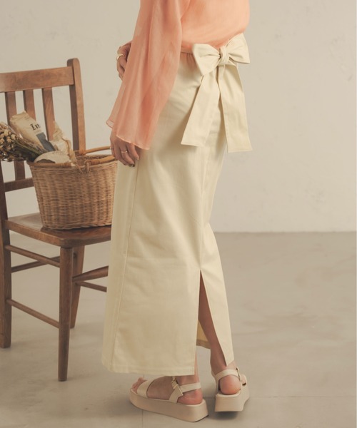 Ambre Neige（アンブルネージュ）の「2WAYリボンナロースカート／【WEB/EC限定商品】（スカート・レディース・アイボリー/ダークブラウン・FREE）」の5枚目の写真