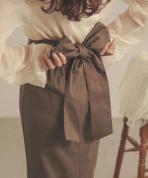 Ambre Neige（アンブルネージュ）の「2WAYリボンナロースカート／【WEB/EC限定商品】（スカート・レディース・アイボリー/ダークブラウン・FREE）」の12枚目の写真