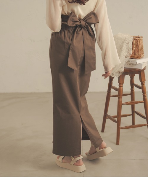 Ambre Neige（アンブルネージュ）の「2WAYリボンナロースカート／【WEB/EC限定商品】（スカート・レディース・アイボリー/ダークブラウン・FREE）」の10枚目の写真