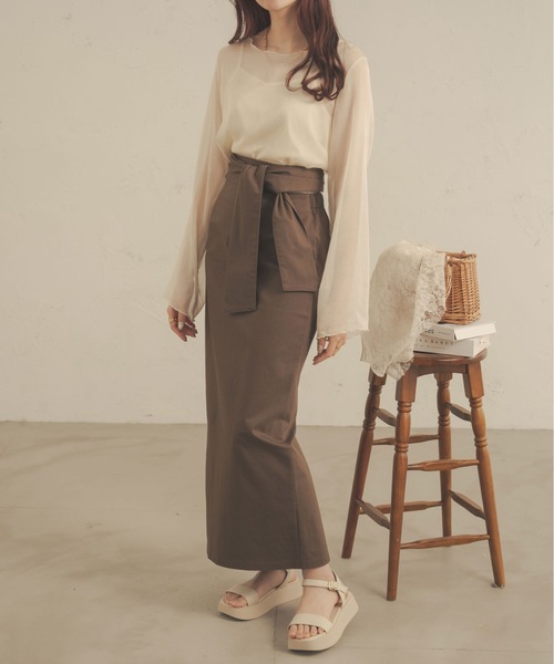 Ambre Neige（アンブルネージュ）の「2WAYリボンナロースカート／【WEB/EC限定商品】（スカート・レディース・アイボリー/ダークブラウン・FREE）」の13枚目の写真